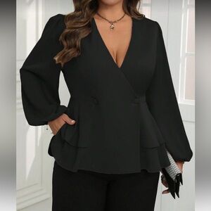 SHEIN Black V-Neck Blouse